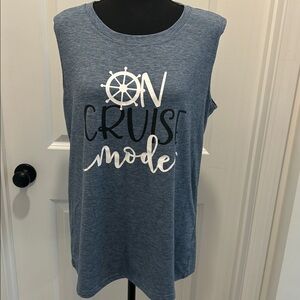 Women’s “On Cruise Mode” Blue Vacation cruise tank top shirt LARGE. 🚢
